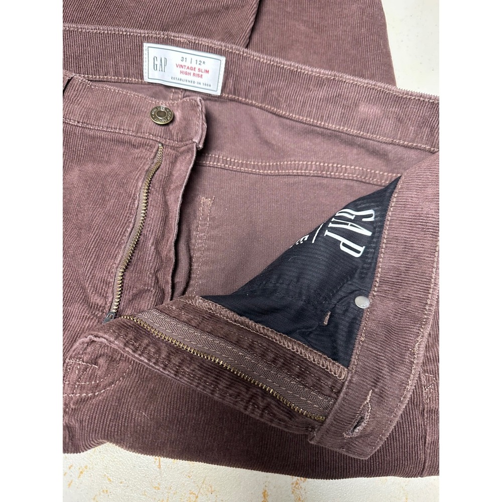 Gap Womens High Rise Vintage Slim Corduroy Pants 12R Brown Warm Espresso Boho - Picture 6 of 8